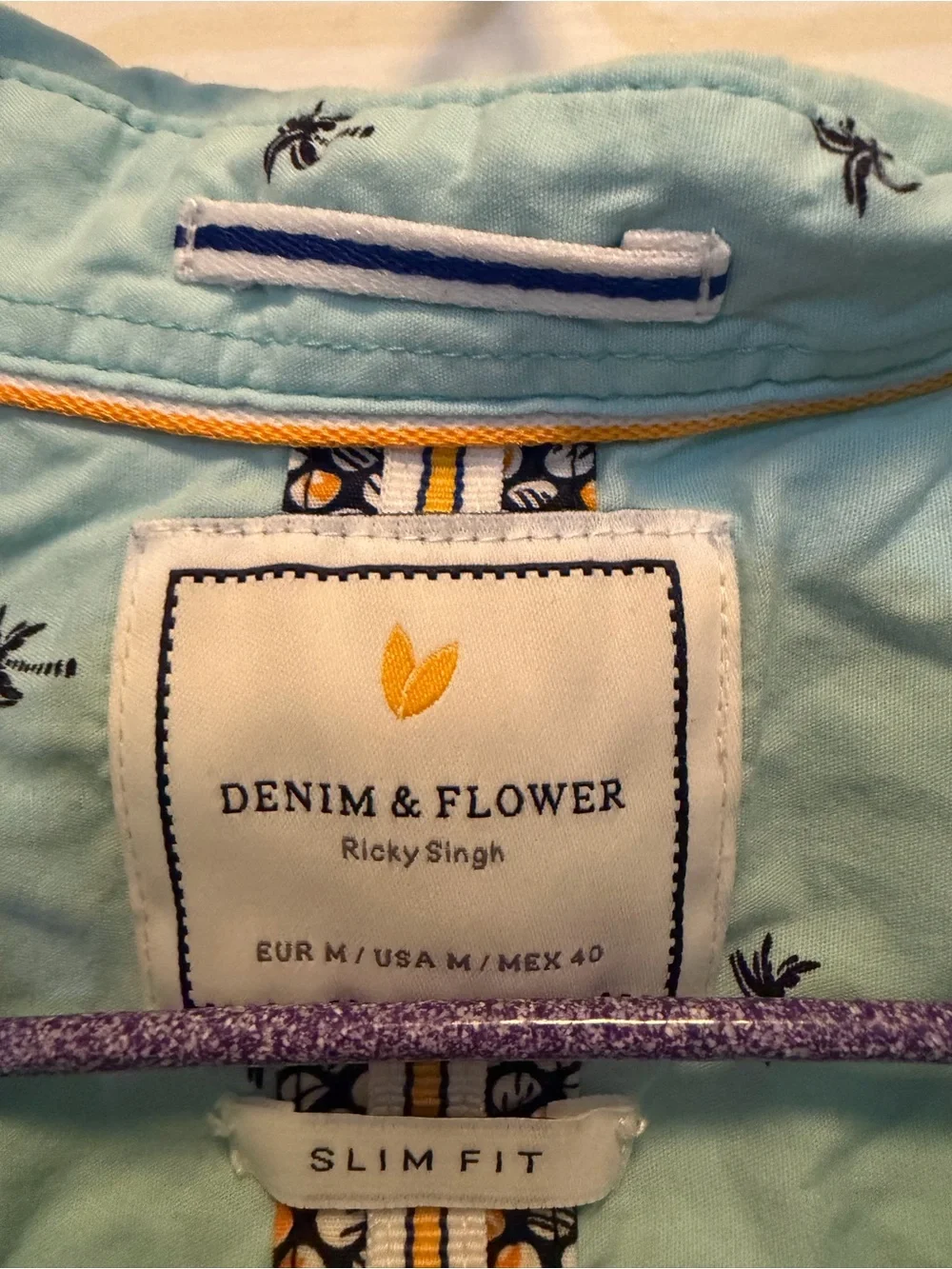 Denim & Flower Light Blue Short-Sleeve Palm Print Button-Up Shirt